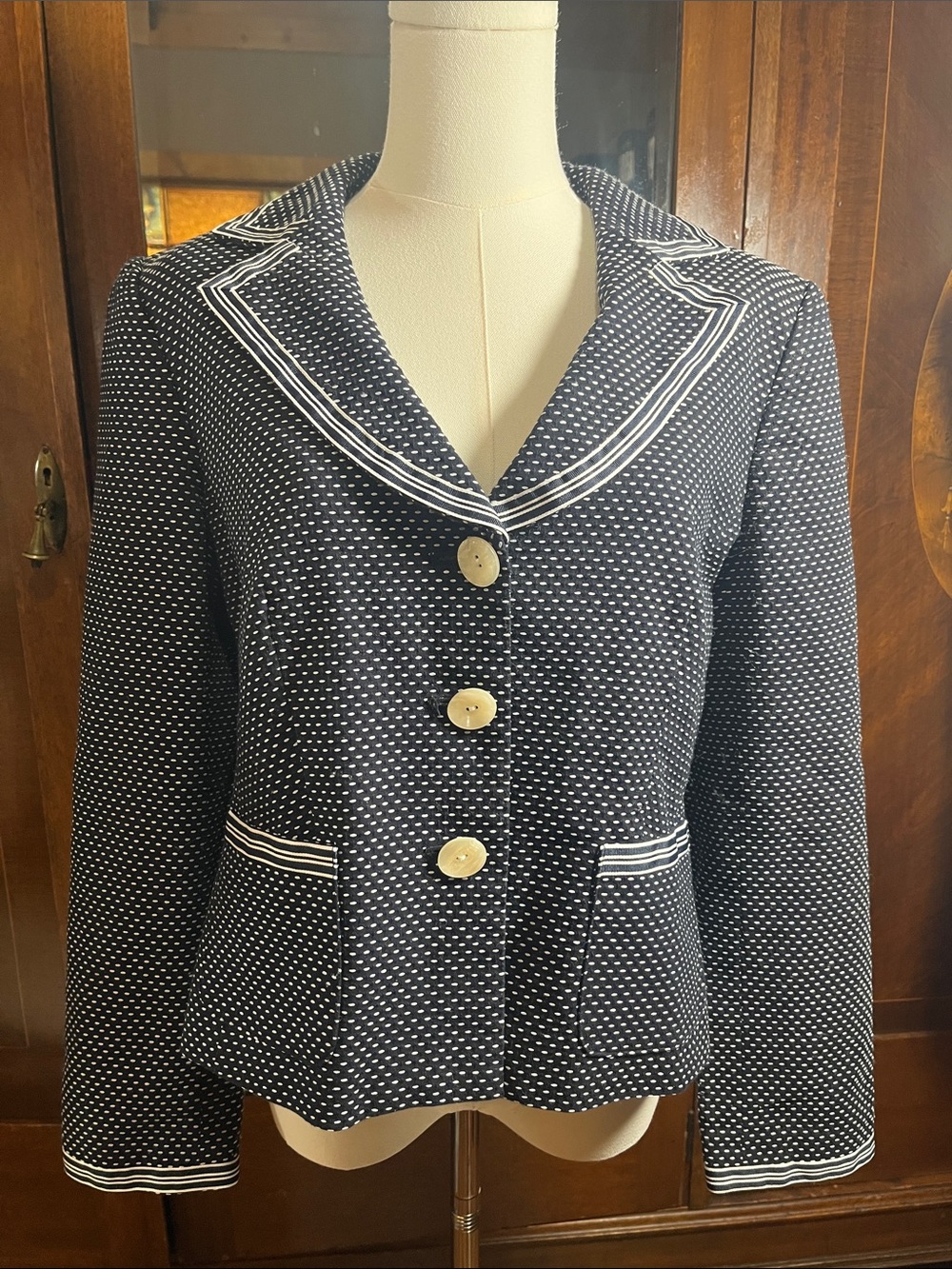 Vintage NORTON MCNAUGHTON Petites 12P nautical cropped blazer 3086